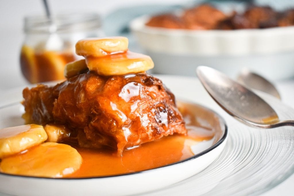 This New Orleans inspired Bananas Foster Croissant Bread Pudding with caramel sauce is as delicious as it is decadent. Here's how to make this Food + Words original.