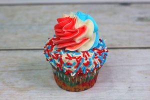 step 10 red white and blue cupcake frosted