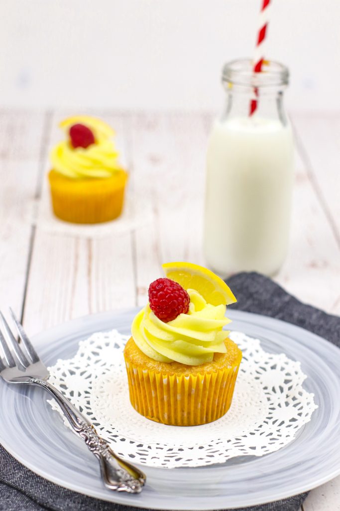 lemon cupcakes with raspberry frosting
