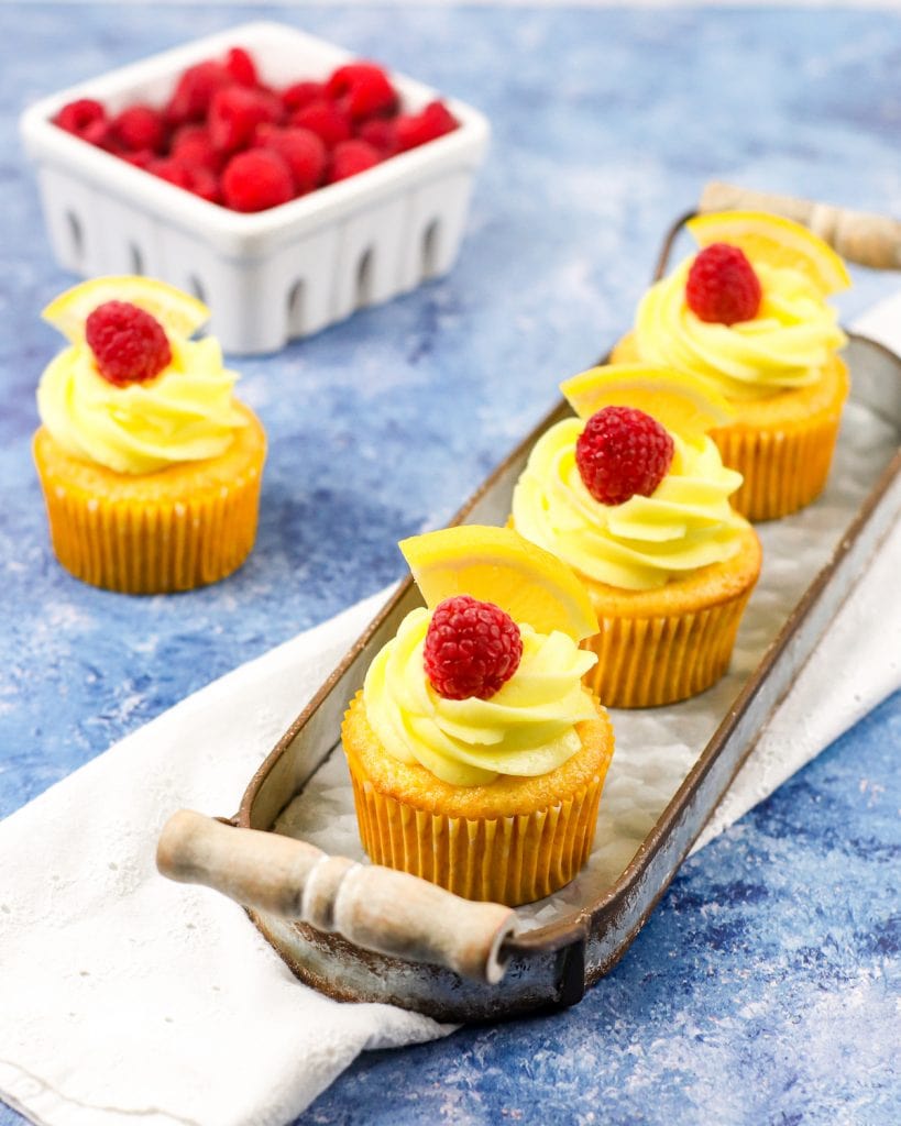 lemon cupcakes with raspberry jam filling