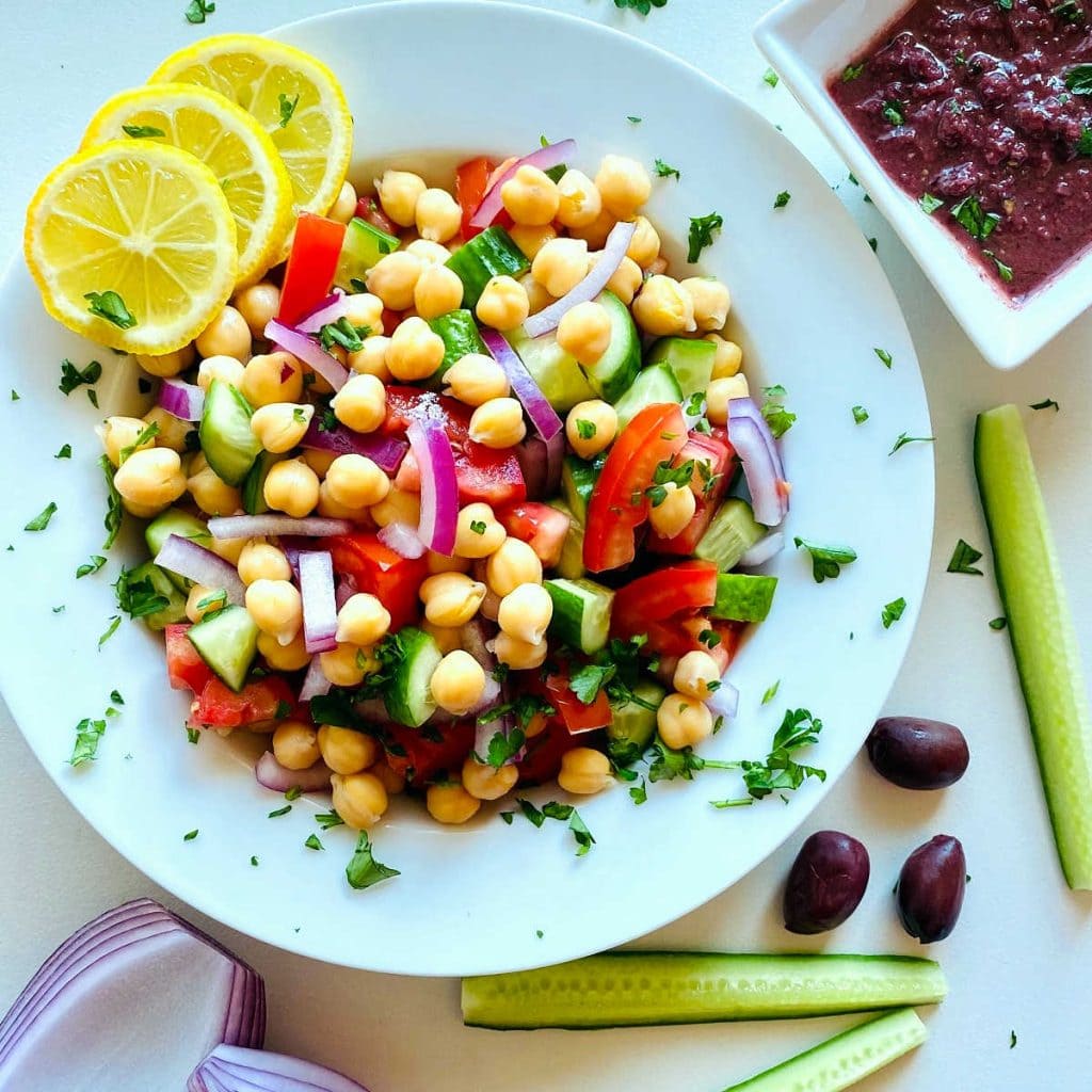 Mediterranean Chickpea Salad with Kalamata Olive Salad Dressing by Aubreys Kitchen