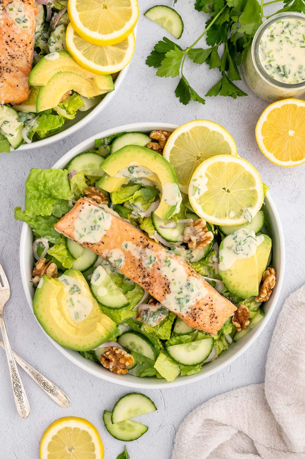 Salmon Salad With Tahini Dressing by The Clean Eating Couple