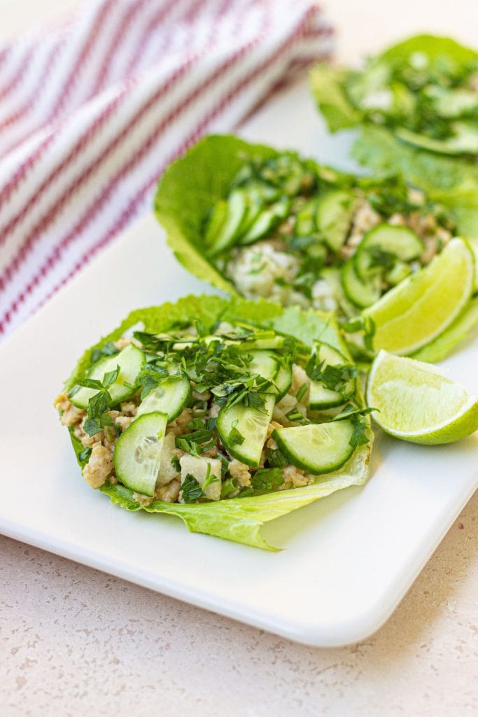 Chicken lettuce wraps with peanut sauce