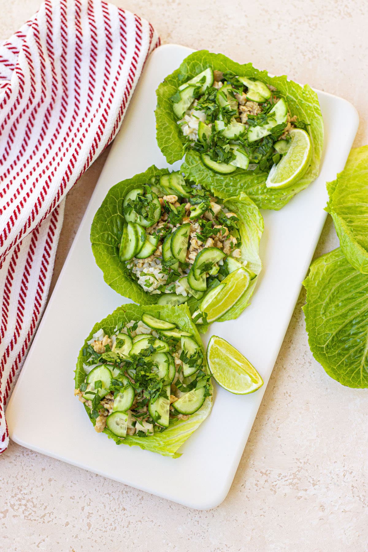 Chicken lettuce wraps with peanut sauce