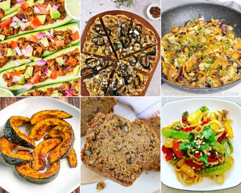 A collage of summer squash recipes.
