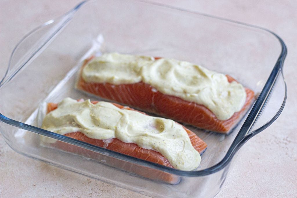 step 4a baked salmon with mayonnaise