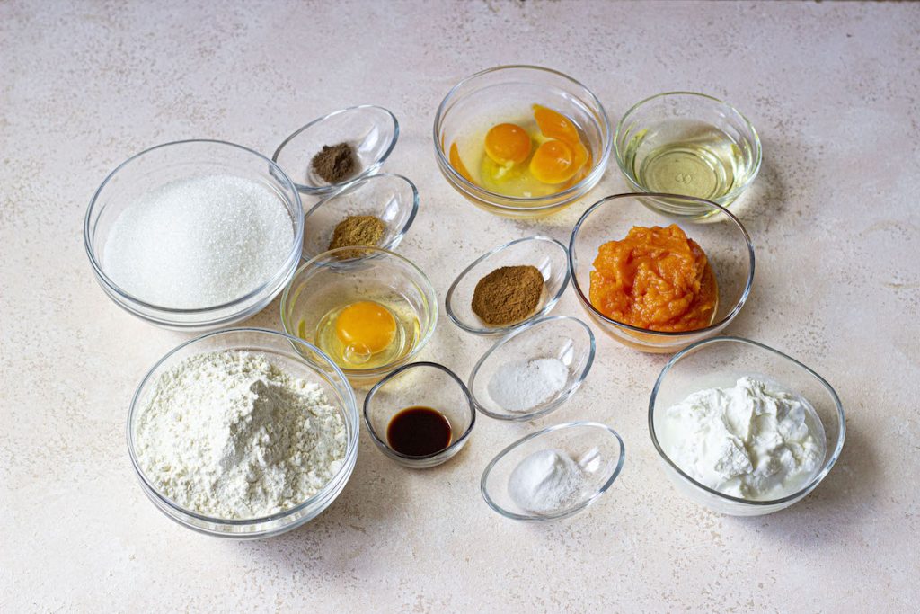 ingredients for pumpkin bread with cream cheese