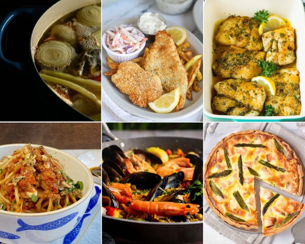 A collage of pictures of different types of food.