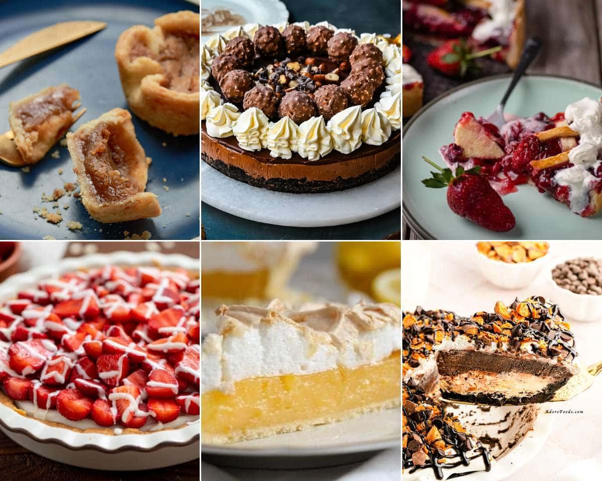 A collage of mouthwatering pictures of pies and desserts, showcasing delectable pie recipes.
