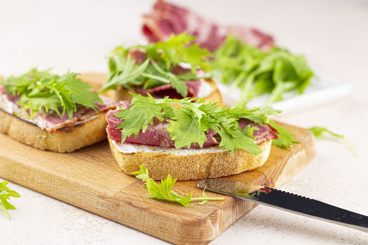 Prosciutto Arugula Bruschetta with Mascarpone and Honey