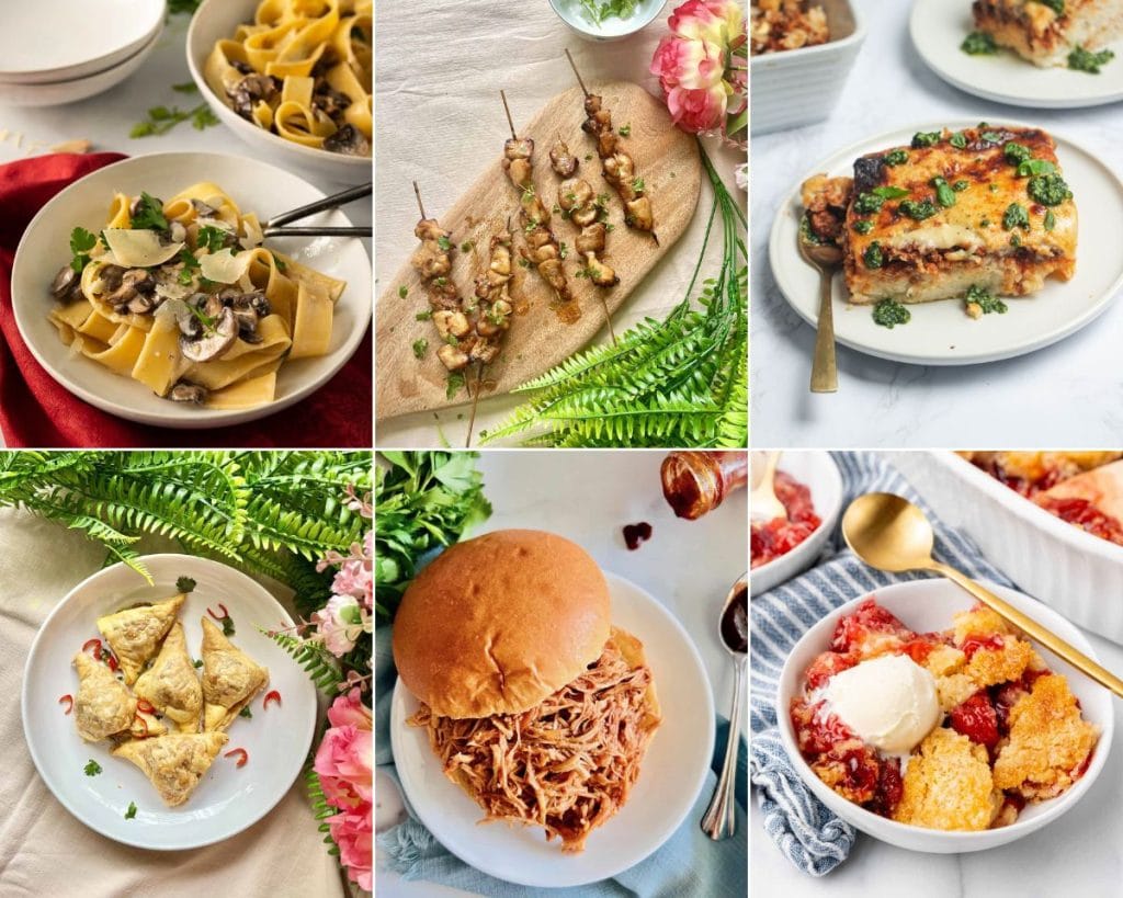 A collage of last-minute potluck ideas showcasing a variety of mouthwatering food pictures.