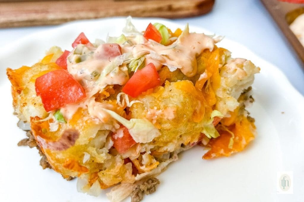 Cheeseburger Tater Tot Casserole by The Feathered Nester