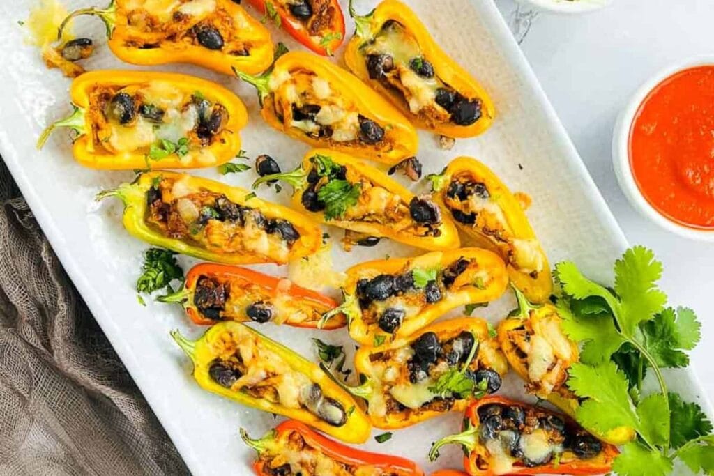 Chicken Taco Stuffed Mini Peppers by Lentil Loving Family