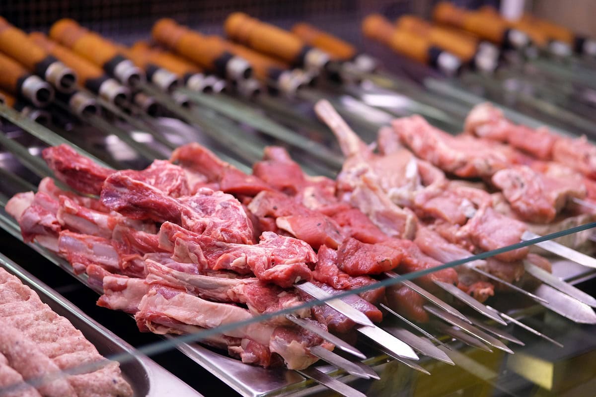 Meat in skewers ready for barbecue