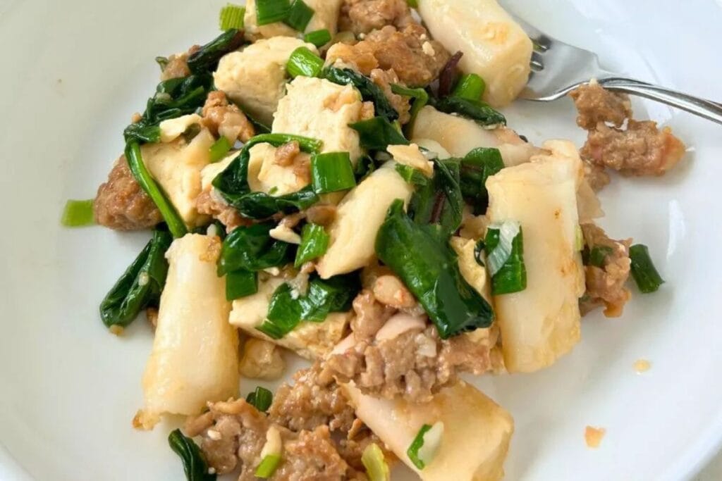 Stir Fried Rice Noodle Rolls with Pork Tofu by Nut Free Wok