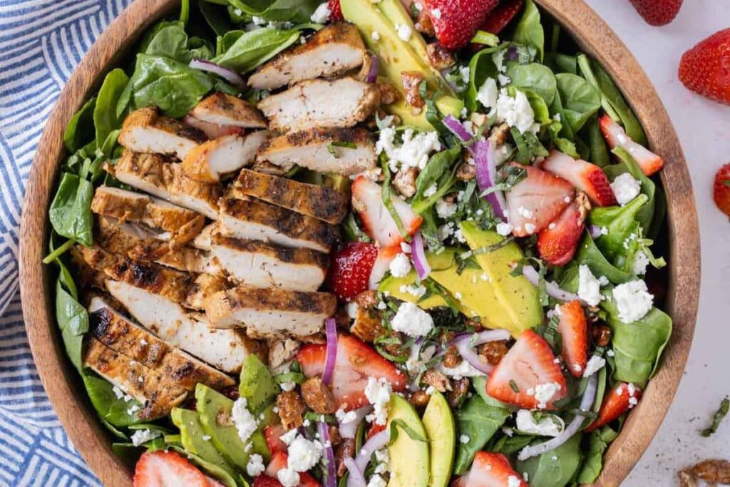Strawberry Spinach Salad with Chicken by Evolving Table