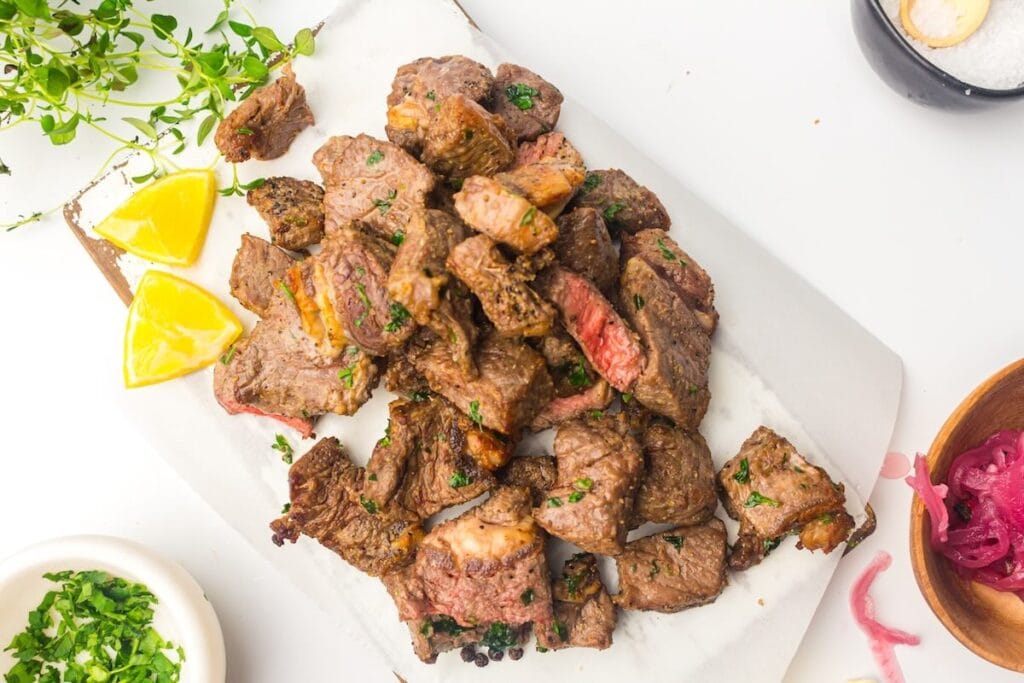 Air Fryer Steak Bites by Yum and Yummer