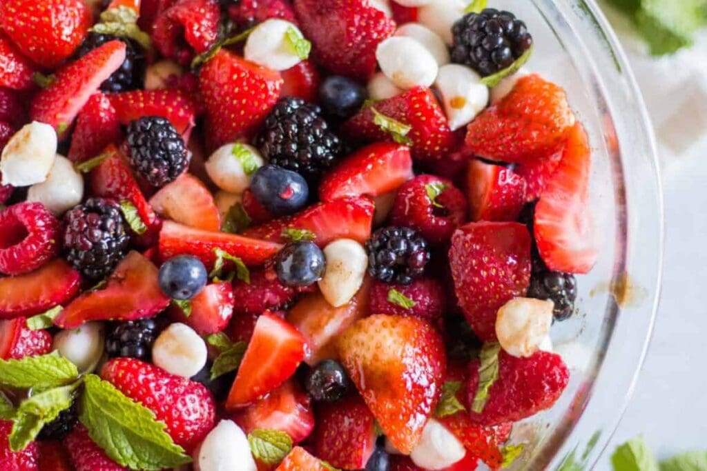Berry Caprese Salad with Strawberry Balsamic Glaze by Wanderzest