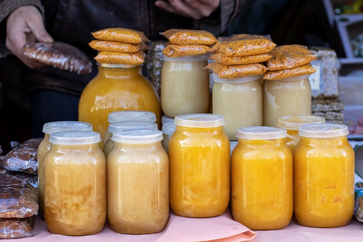 Fresh honey in farmers marketSergii.kl .ua