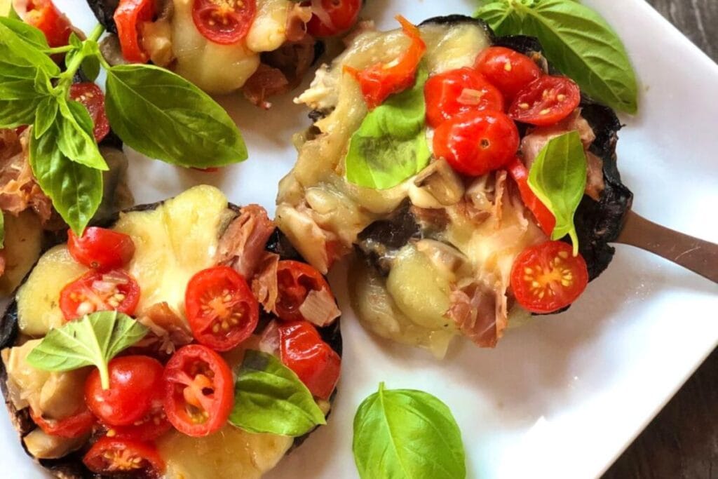 Grilled Prosciutto Mozzarella and Tomato Stuffed Portobello Mushrooms by Style and Grace
