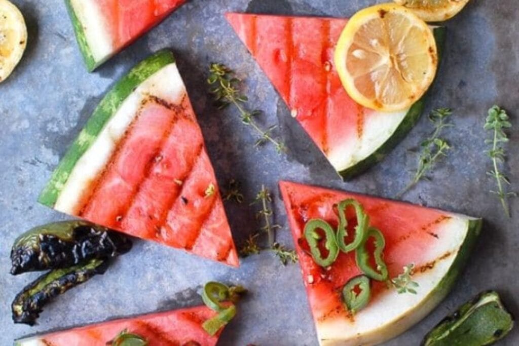 Grilled Watermelon with Jalapeno Rings by Boulder Locavore