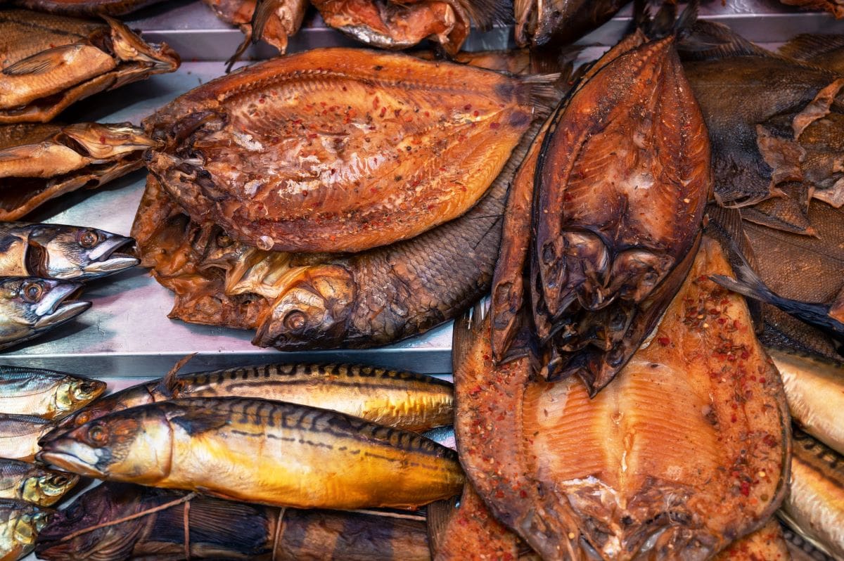 Smoked fish in marketOlinchuk
