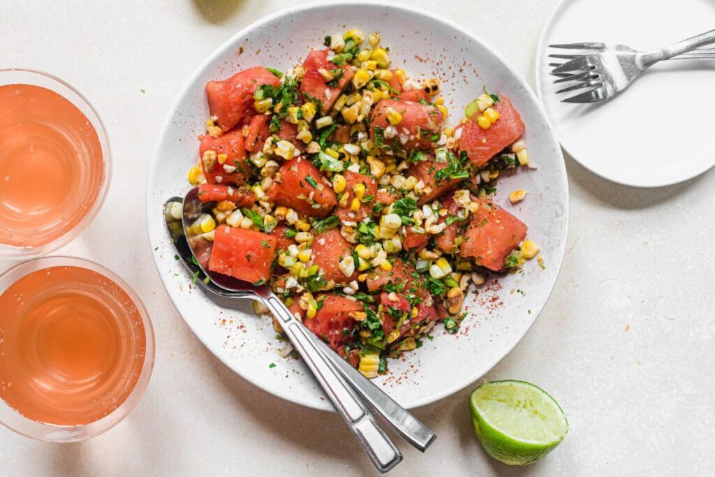 Spicy Watermelon Jalapeno Salad with Charred Corn by Home Cooking Collective