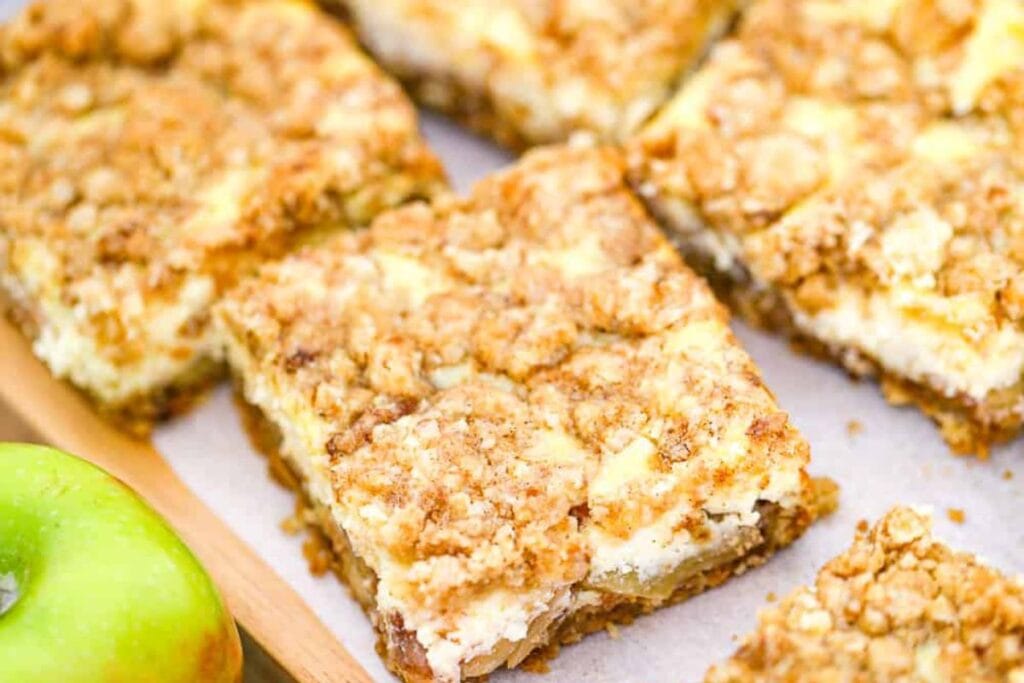 Apple Crisp Cheesecake Bars by The Baking ChocolaTess