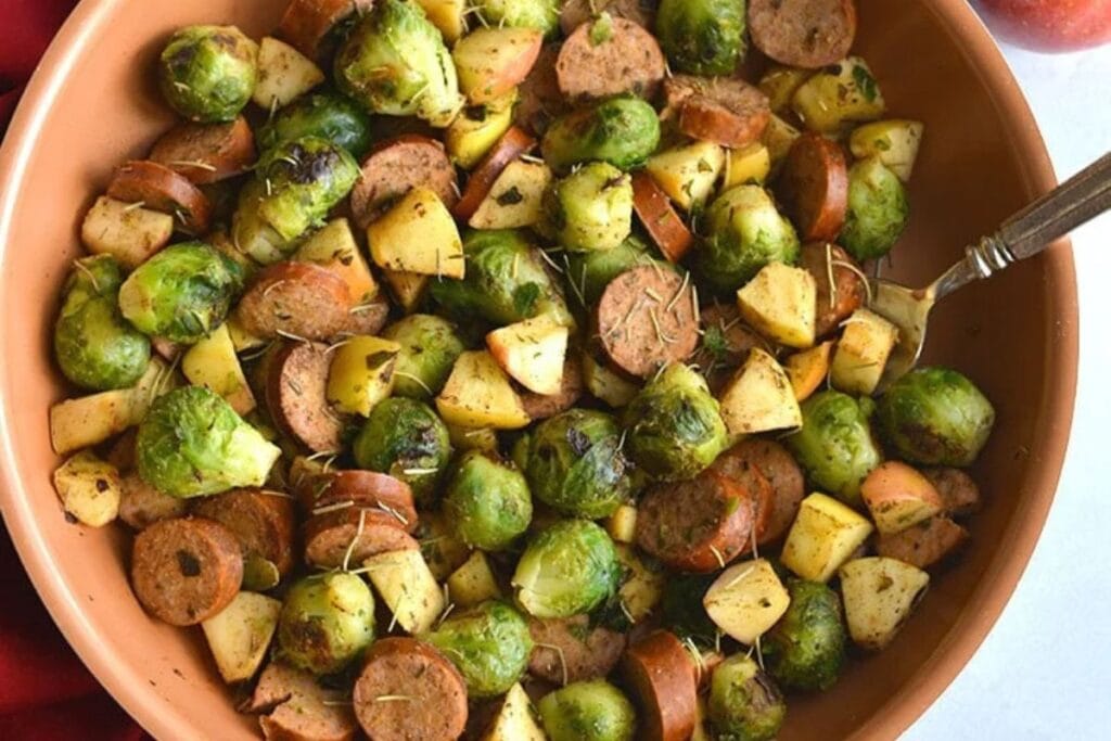 Apple Sausage Brussels Sprouts Hash by Skinny Fitalicious