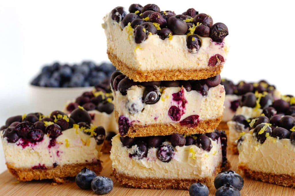 Blueberry Cheesecake Bars by Maple and Mango