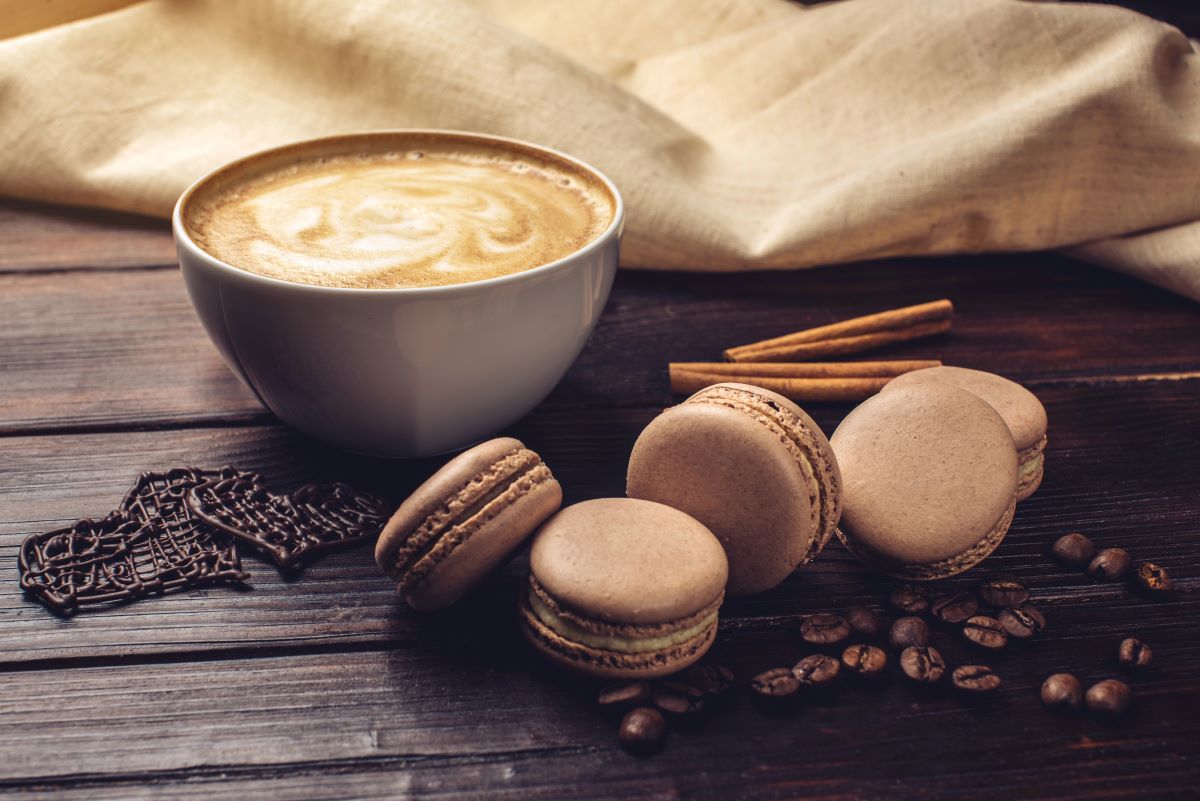 Chocolate macchiato macarons with coffee
