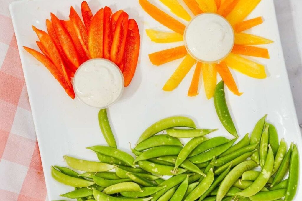 Fun Flower Veggie Tray by Two Kids and a Coupon
