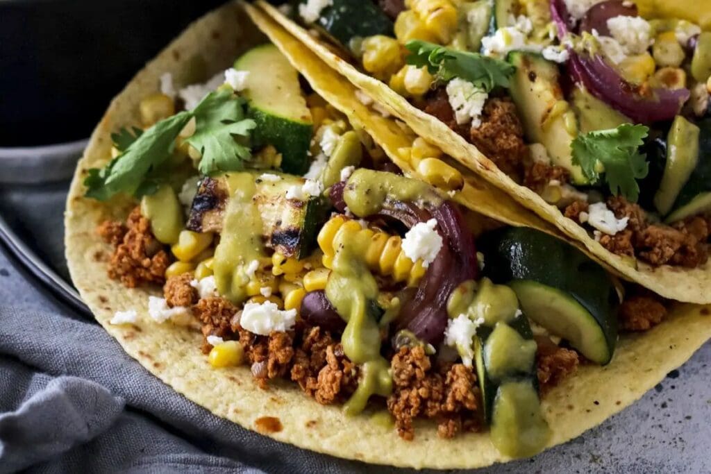 Grilled Zucchini and Corn Tacos by Happy Kitchen
