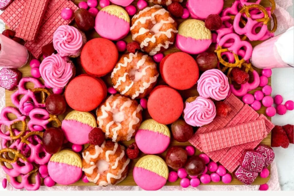 Pink Dessert Charcuterie Board by 3 Boys and a Dog
