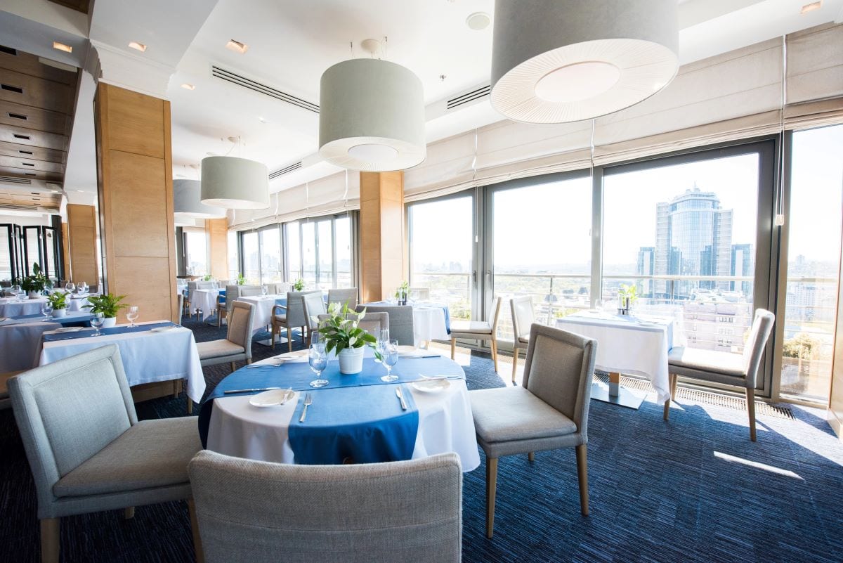 Restaurant with blue interiorDimaBaranow