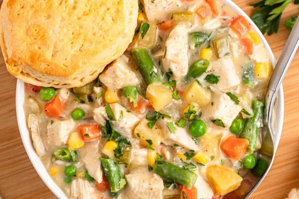 Slow Cooker Chicken Pot Pie with Biscuits by FoodnService