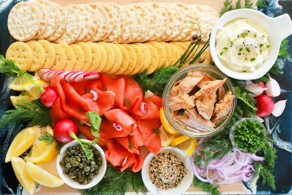 Smoked Salmon Crackers And Cream Cheese Platter by Sabrina Curry