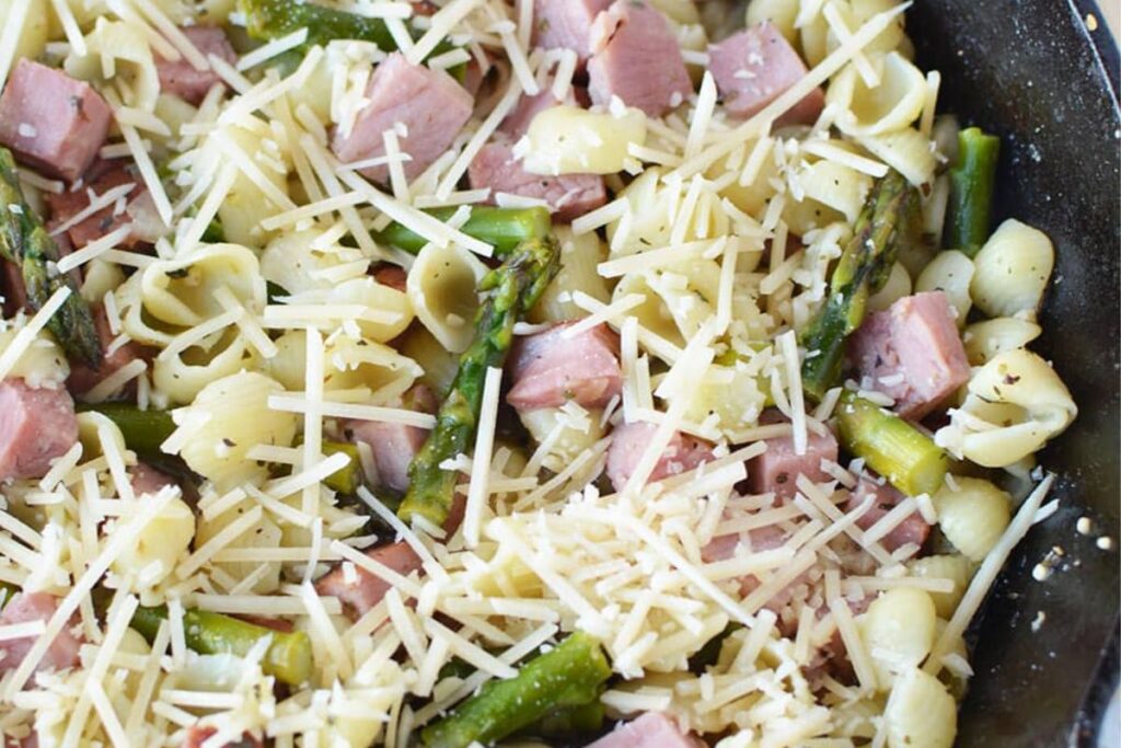 Asparagus and Ham Pasta Skillet Dinner by A Magical Mess