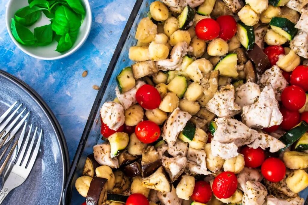 Baked Chicken Pesto Gnocchi and Vegetables by Athlete Lunchbox