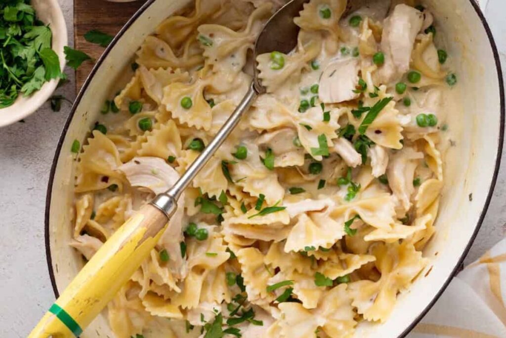 Boursin Lemon Pasta with Chicken and Peas by Little Black Skillet