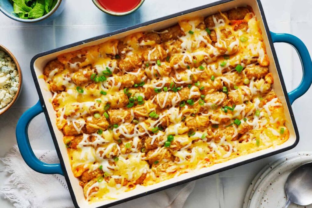 Buffalo Chicken Tater Tot Casserole by The Dinner Bell Recipes