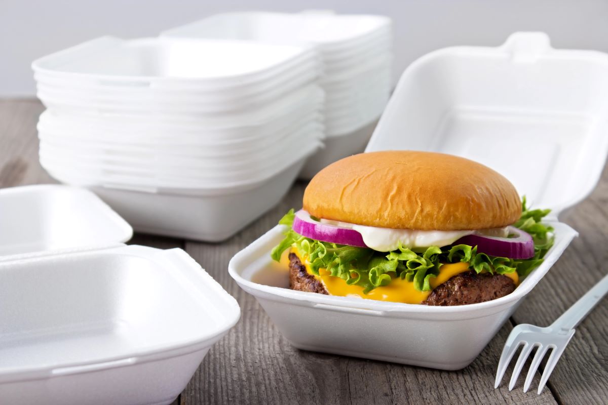 Burger in styrofoam
