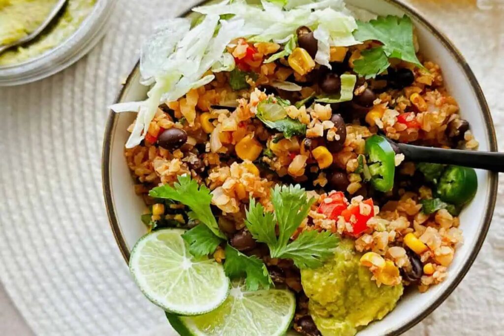 Cauliflower Rice Burrito Bowls by Nuts and Twigs