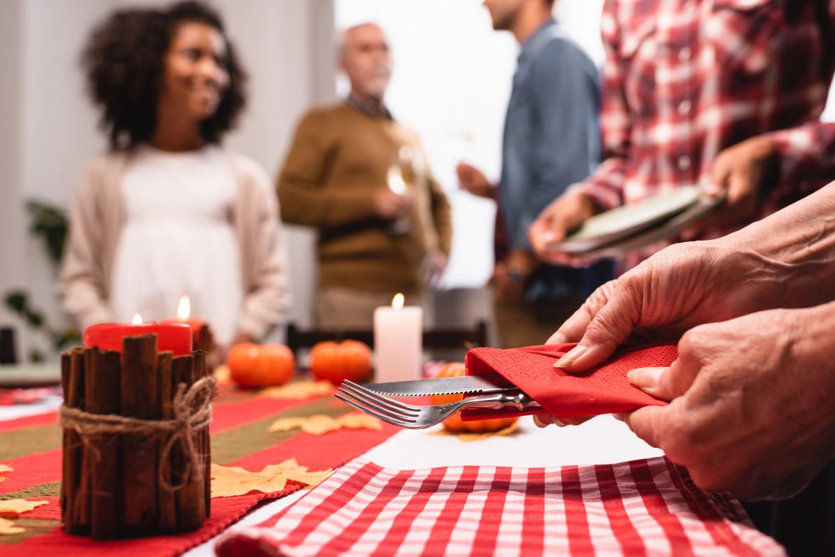 Dinner party table with napkin