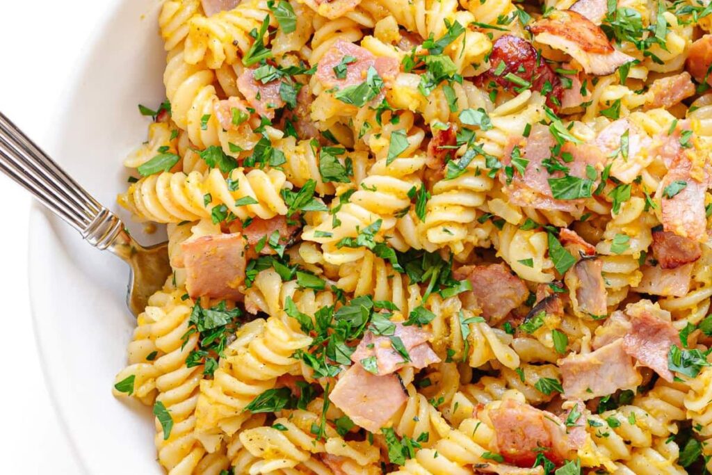 German Ham and Egg Pasta by Maple and Mango