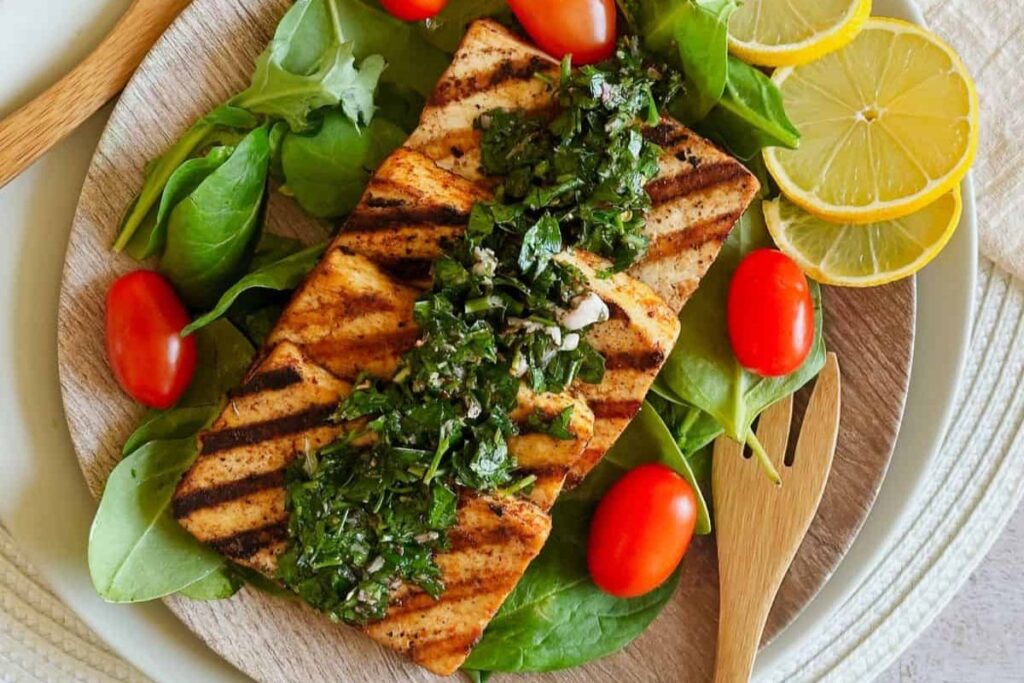 Grilled Chimichurri Tofu by Nuts and Twigs