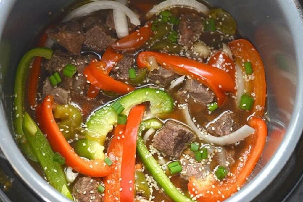 Instant Pot Healthy Steak Peppers by Skinny Fitalicious
