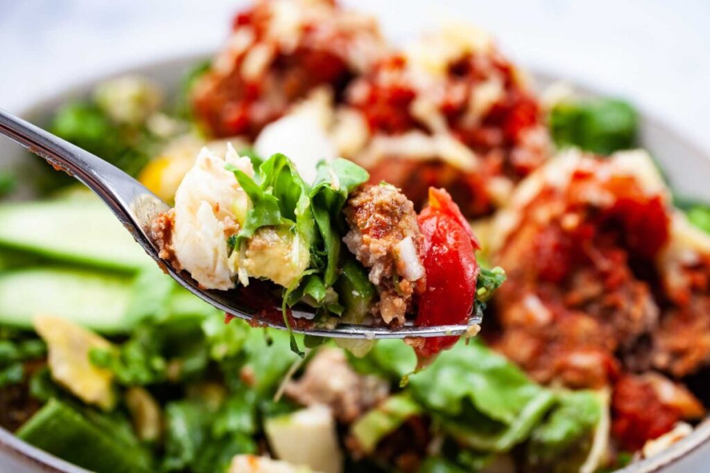 Italian Meatball Salad With A Simple Dressing by My Chefs Apron