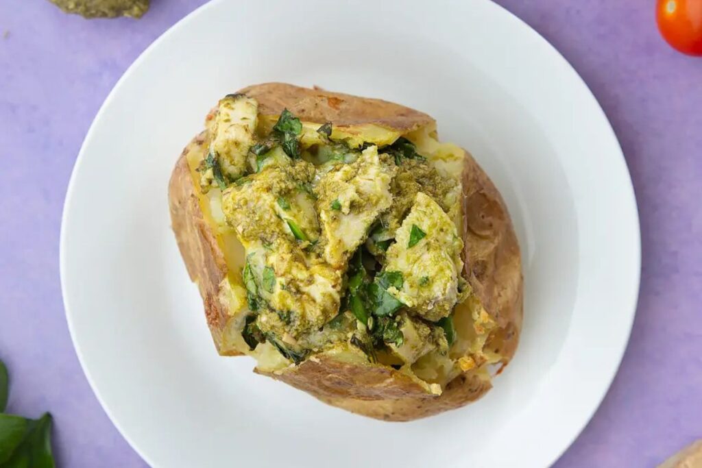 Jacket Potato with Cheesy Pesto Chicken by Emily Leary