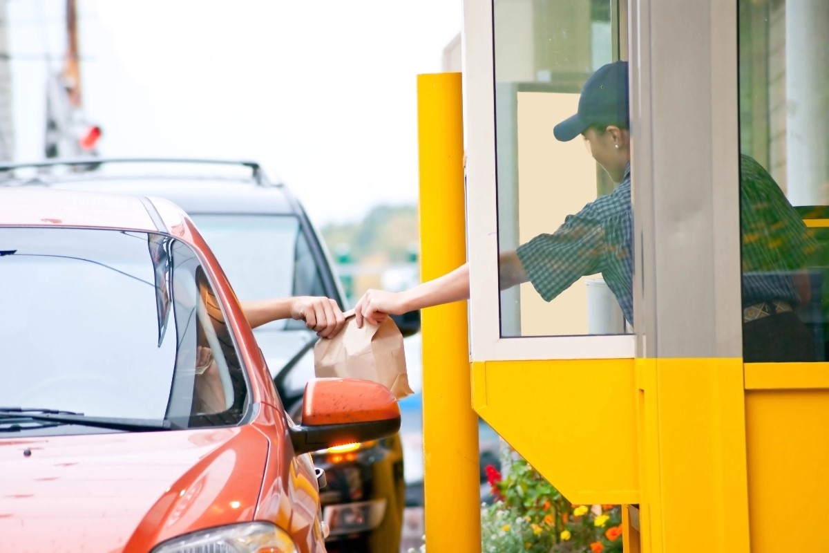 Receiving food in drive thru